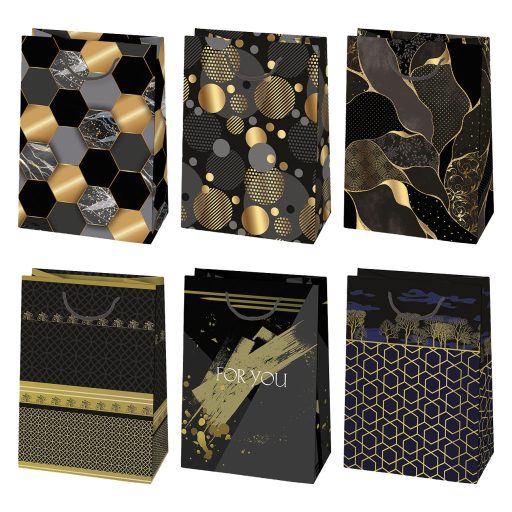 Colorat For You Sacoșă cadou de hârtie cu model auriu negru 23x32x11 cm