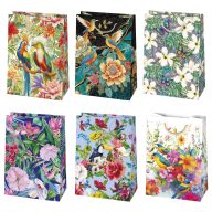 Colorat Birds Pungă cadou din hârtie cu flori 23x32x11 cm