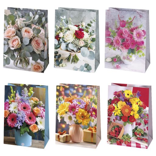 Colorat Bouquet Pungă pentru cadouri din hârtie florală, pungă cadou 23x32x11 cm