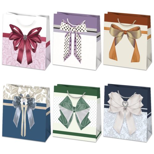 Colorat Bow sac cadou de hârtie, 15,5x15,5x8 cm
