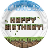   La mulți ani Pixel Block Farfurie de hârtie Happy Birthday, 8 buc, 22,7 cm