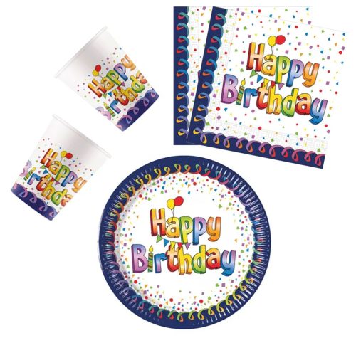 Happy Birthday Multicolor Party set de 36 farfurii 23 cm
