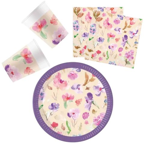 Watercolor Flower s, Floare Party set de 36 farfurii 23 cm