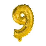 Numere Auriu, mini număr 9 balon din folie 35 cm
