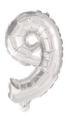 Numărul 9 gigant Silver balon folie 85 cm