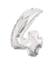 Silver, Argintiu Balon folie cifra 4 10 cm