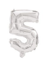 Silver, Argintiu Balon folie cifra 5 10 cm