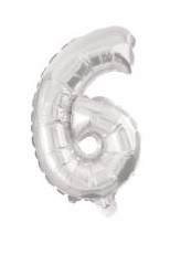 Silver, Argintiu Balon folie cifra 6 10 cm