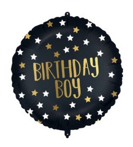 Black-gold Birthday Boy balon folie 46 cm