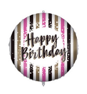 Happy Birthday Pink Gold Stripes balon folie 46 cm
