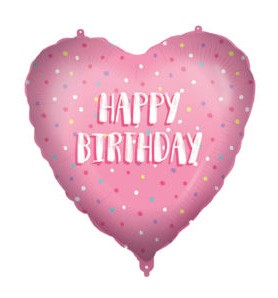 Happy Birthday Pink Heart balon folie 46 cm