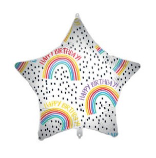 Happy Birthday Rainbow Star balon folie 46 cm