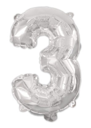 silver, argintiu Balon folie cifra 3 95 cm