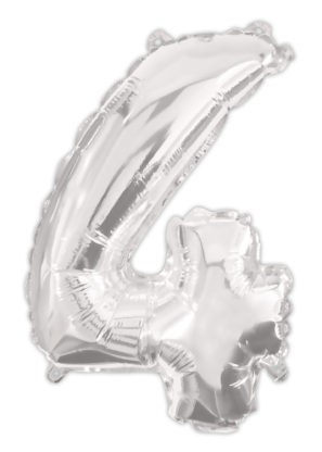 silver, argintiu Balon folie cifra 4 95 cm