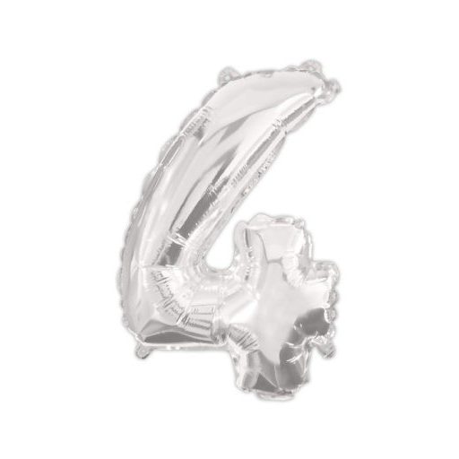 Numere Argint, balon folie cifră 4, 95 cm