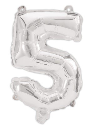 silver, argintiu Balon folie cifra 5 95 cm