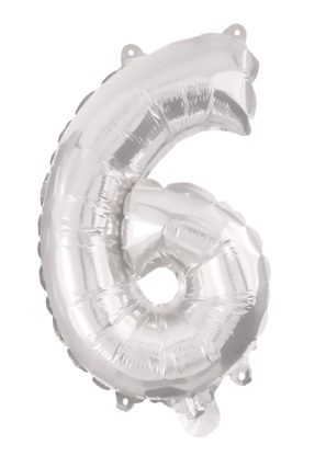 silver, argintiu Balon folie cifra 6 95 cm