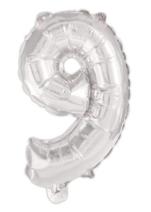 silver, argintiu Balon folie cifra 9 95 cm