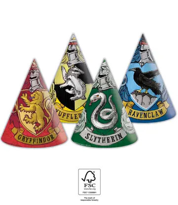 Harry Potter Hogwarts Houses Pălărie de petrecere, coif petrecere 6 pack FSC