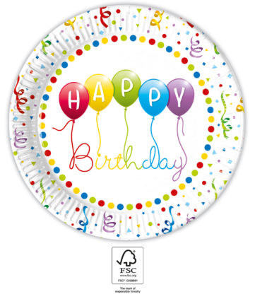 Happy Birthday Streamers farfurie de hârtie 8 buc 23 cm FSC