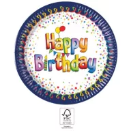   La mulți ani Multicolor Farfurie de hârtie Happy Birthday 8 buc 23 cm FSC
