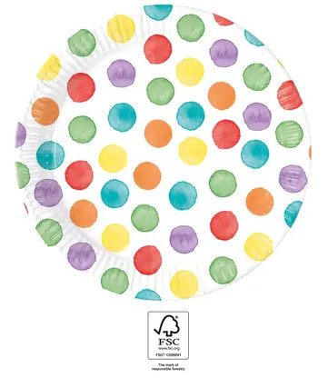 Colorat Dots farfurie de hârtie 8 buc 23 cm FSC