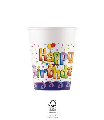 Happy Birthday Multicolor Multicolor hârtie pahar 8 buc 200 ml FSC
