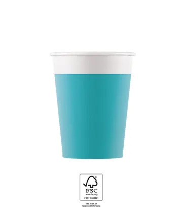 Unicolour Tirquoise, Hârtie albastră pahar 8 buc 200 ml FSC