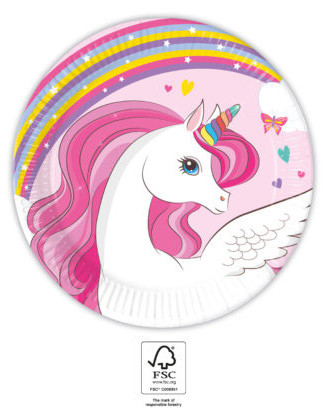 Unicorn Rainbow Colors farfurie de hârtie 8 buc 20 cm FSC