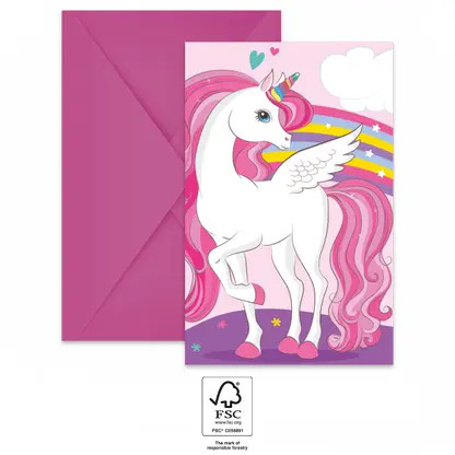 Unicorn Rainbow Colors Party invitație 6 buc FSC