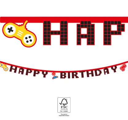 Gaming Party Happy Birthday banner FSC 2 m