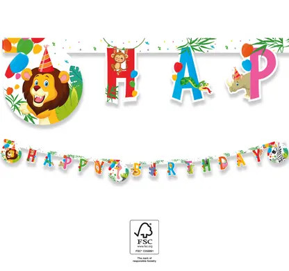 Junglă Balloons Happy Birthday banner FSC 2 m