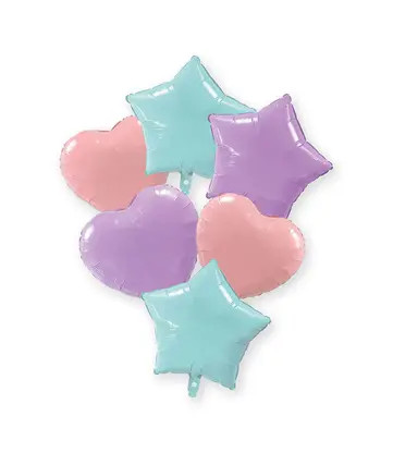 Pastel Blue Pink Lilac Inimă, Stea balon folie set de 6 bucăți 46 cm