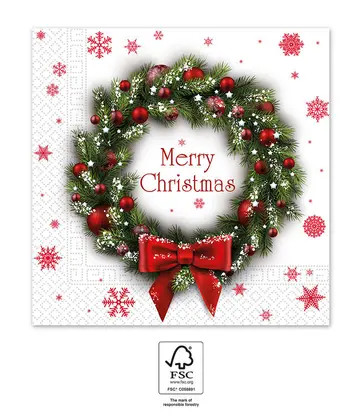Crăciun Merry Xmas Wreath i șervețel 20 buc 33x33 cm FSC