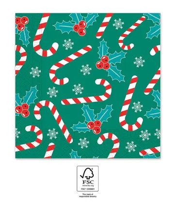 Crăciun Xmas Sugar Canes șervețele 20 buc 33x33 cm FSC