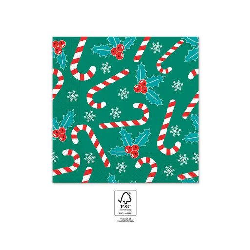 Crăciun Xmas Sugar Canes i șervețel 20 buc 33x33 cm FSC
