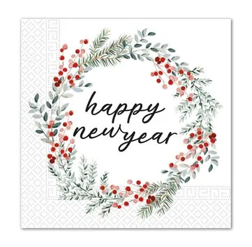 Happy New Year Wreath șervețele 20 buc 33x33 cm FSC