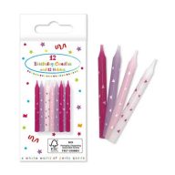   La mulți ani Happy Birthday Pink, Lumânare de tort roz, set de lumânări 12 buc