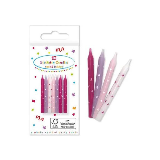 La mulți ani Happy Birthday Pink, Lumânare de tort roz, set de lumânări 12 buc