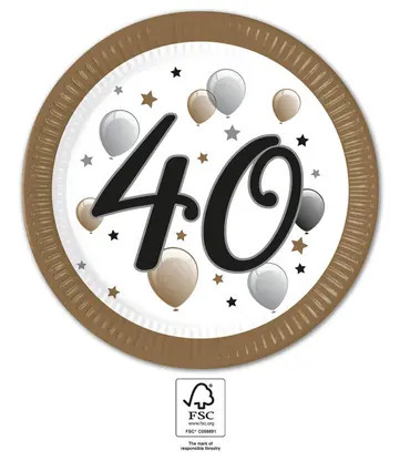 Happy Birthday 40 Milestone farfurie de hârtie 8 buc 23 cm FSC
