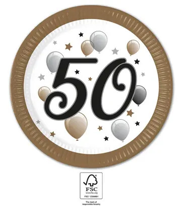 Happy Birthday 50 Milestone farfurie de hârtie 8 buc 23 cm FSC