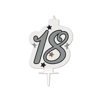 Happy Birthday silver Milestone lumânare de tort, lumânare tort cifră 18 as