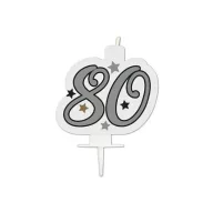   La mulți ani Milestone Happy Birthday Lumânare de tort argintie, cifră 80