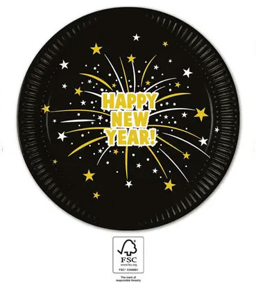 Happy New Year Flares farfurie de hârtie 8 buc 23 cm FSC