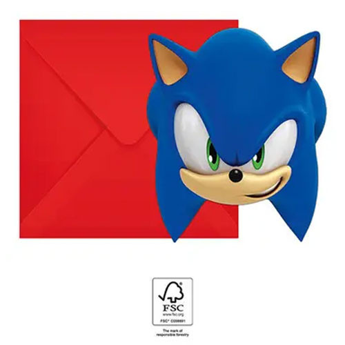 Sonic Ariciul Sega Invitație de petrecere 6 buc FSC