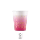 La mulți ani Golden Pink Pahar de hârtie Happy Birthday, 8 buc, 200 ml, FSC