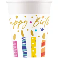   Colorat Multicolor Candles Pahar de hârtie Happy Birthday 8 buc 200 ml FSC