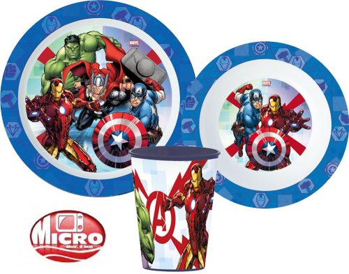 Avengers set veselă, Micro set de plastic cu pahar de 260 ml