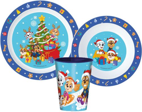 Patrula Cățelușilor Holiday Christmas set veselă, Micro set de plastic cu pahar de 260 ml