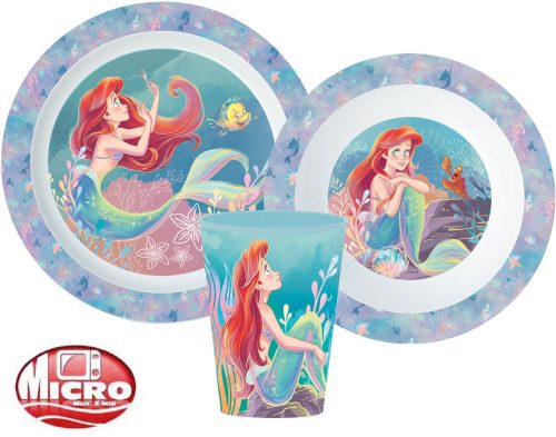 Prințesele Disney Ariel set veselă, Micro set de plastic cu ceașcă de 260 ml